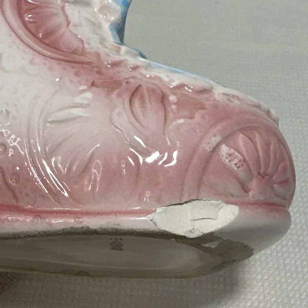 Vintage Ceramic Baby Shoe Planter Pink Blue 6x4x3.25” Used